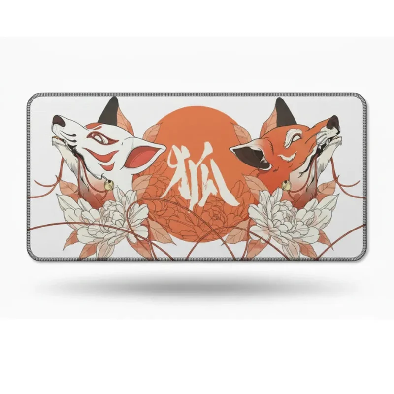 XXL Japanese Mouse Pad — Orange & Sand Kitsune | PopMyPad