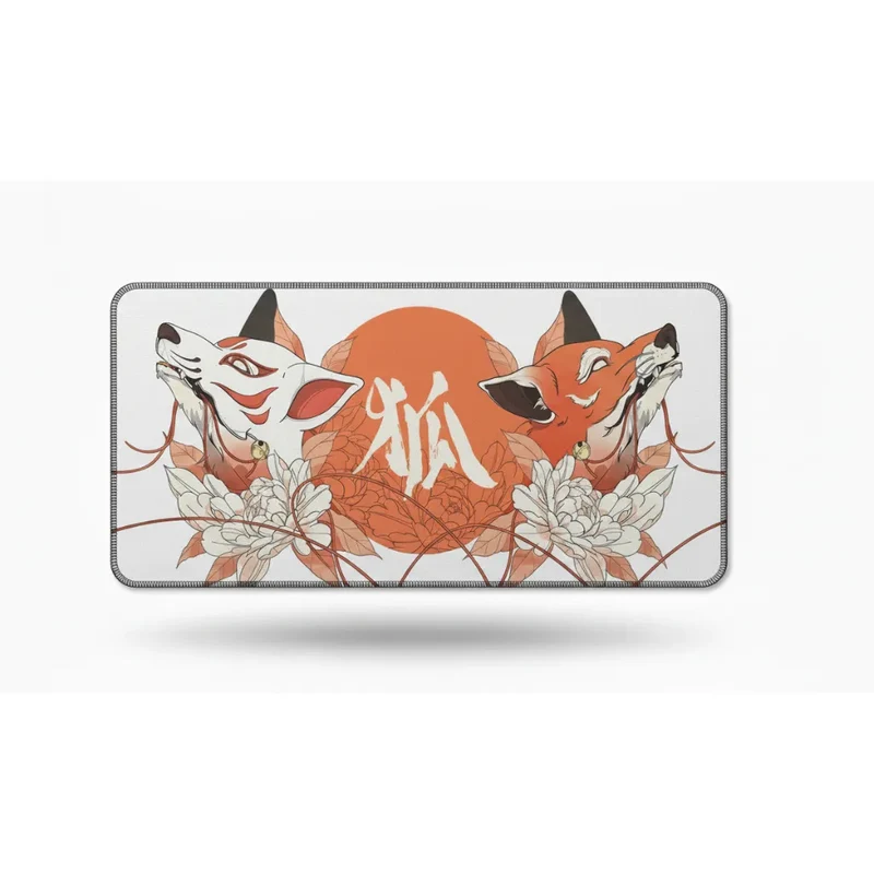 XXL Japanese Mouse Pad — Orange & Sand Kitsune | PopMyPad