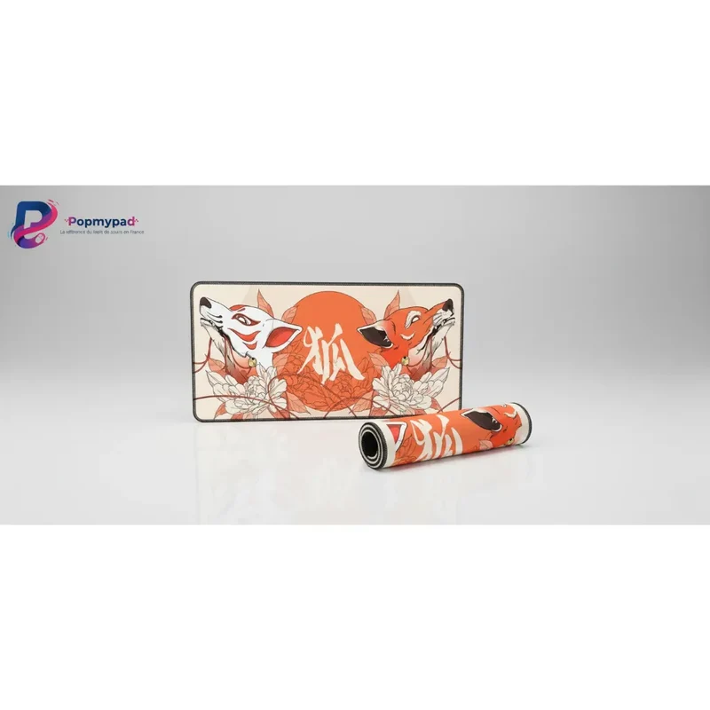 XXL Japanese Mouse Pad — Orange & Sand Kitsune | PopMyPad