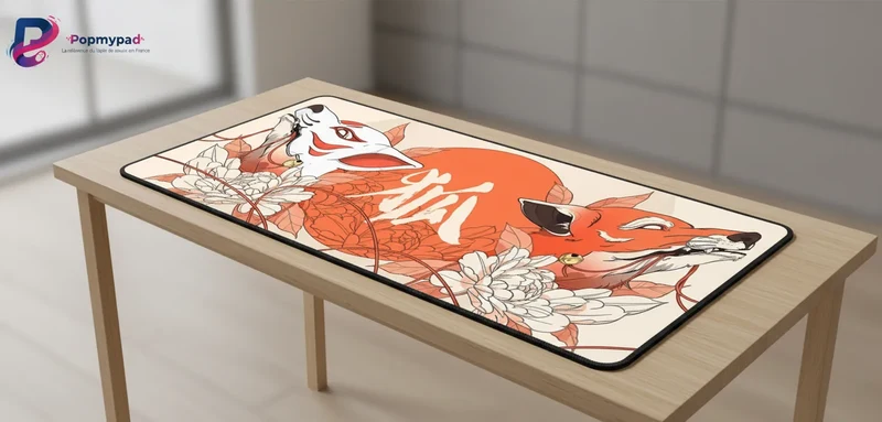 XXL Japanese Mouse Pad — Orange & Sand Kitsune | PopMyPad