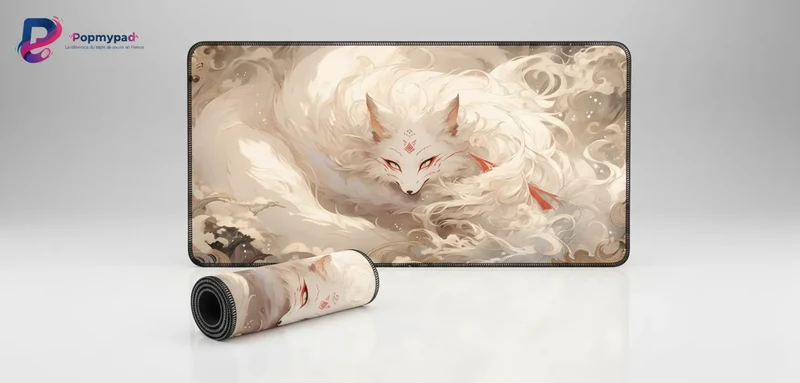 XXL Japanese Mouse Pad — Ethereal White Kitsune | PopMyPad
