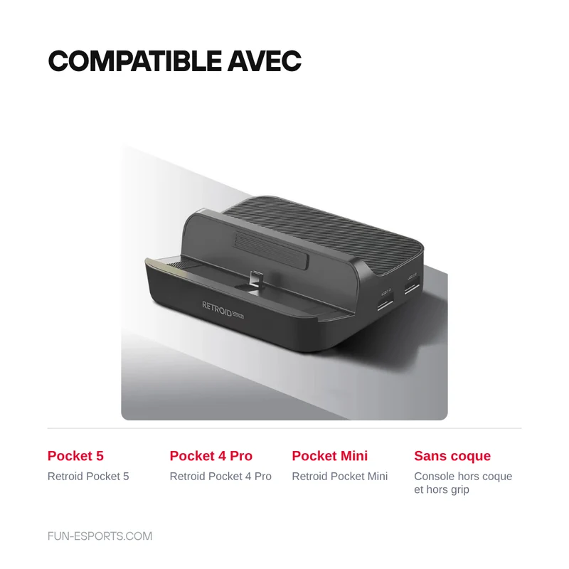 Dock Retroid Pocket 5, 4 Pro et Pocket Mini — station d'accueil