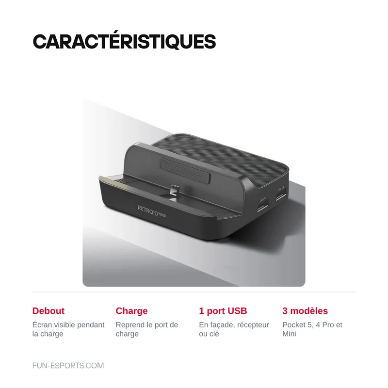 Dock Retroid Pocket 5, 4 Pro et Pocket Mini — station d'accueil