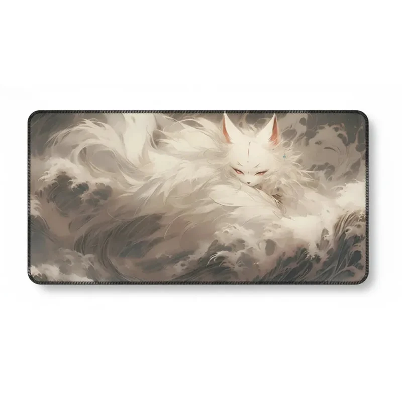 Tapis de Souris XXL Japonais — Kitsune dans l'Écume Beige | PopMyPad