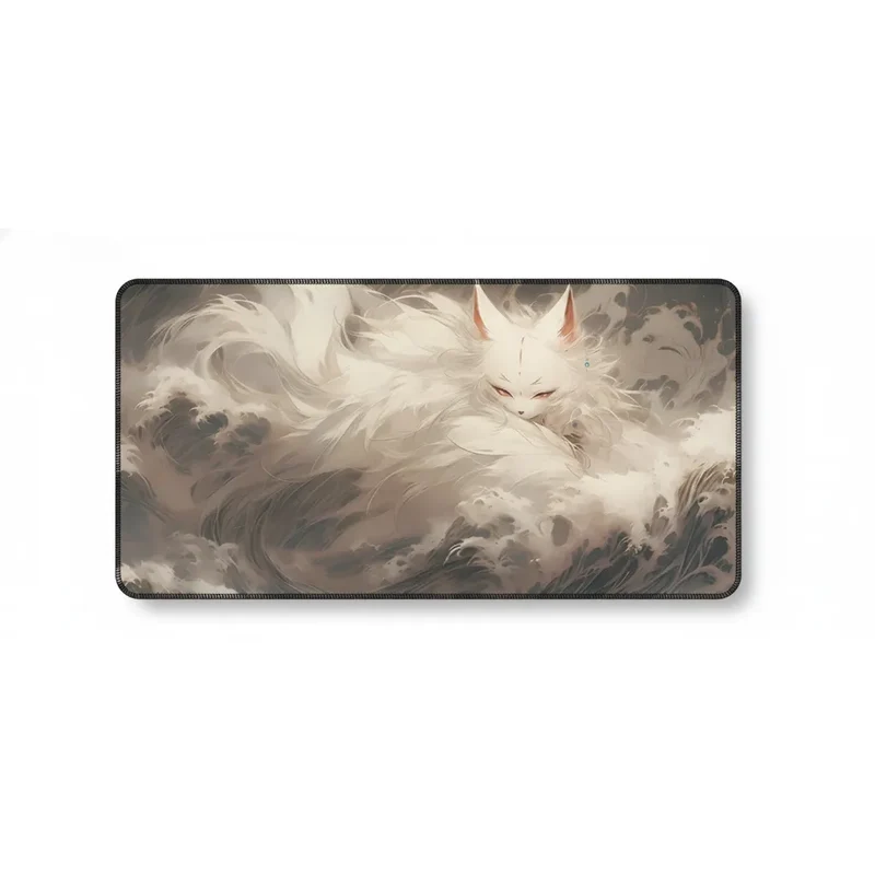 Tapis de Souris XXL Japonais — Kitsune dans l'Écume Beige | PopMyPad