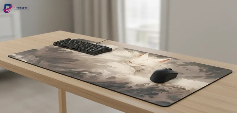 Tapis de Souris XXL Japonais — Kitsune dans l'Écume Beige | PopMyPad