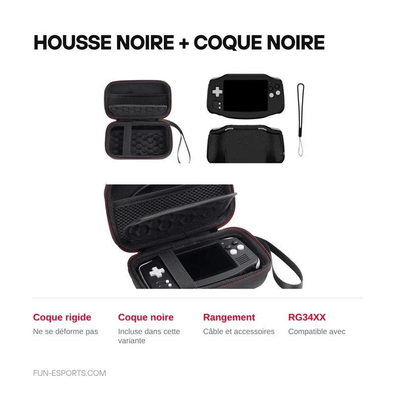 Housse rigide Anbernic RG34XX — grise ou noire, film en option