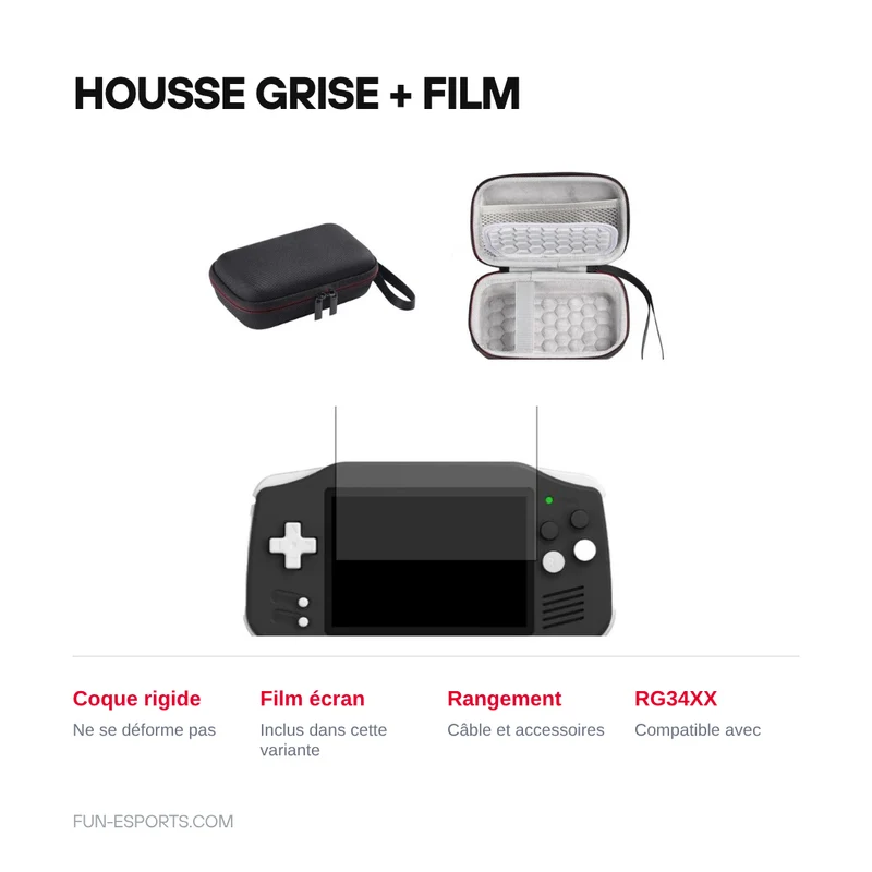 Housse rigide Anbernic RG34XX — grise ou noire, film en option