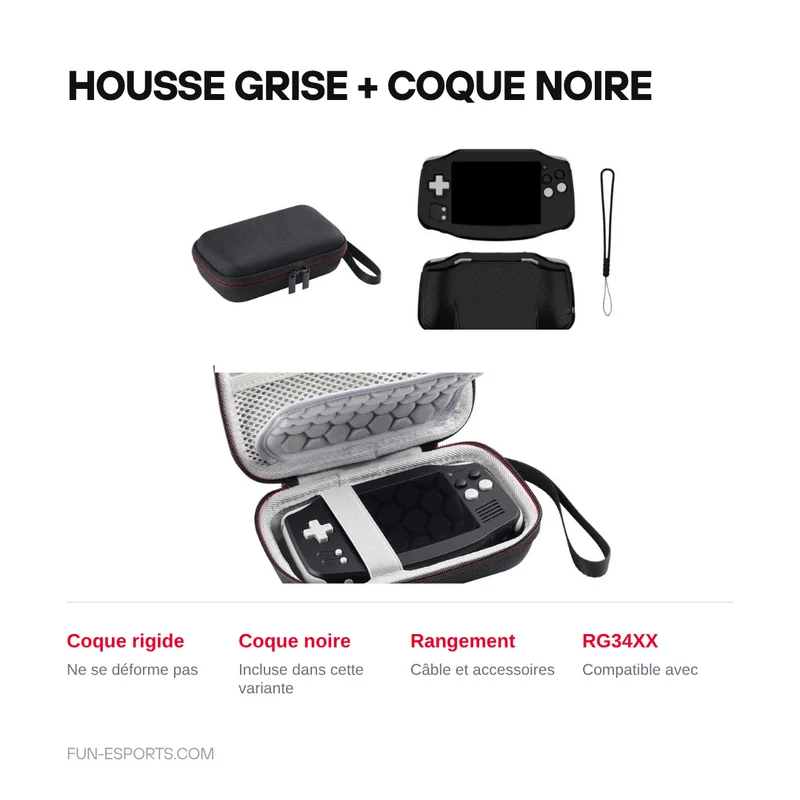 Housse rigide Anbernic RG34XX — grise ou noire, film en option