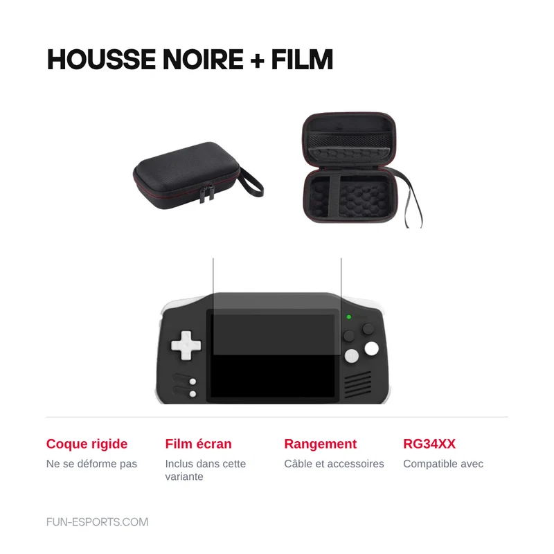 Housse rigide Anbernic RG34XX — grise ou noire, film en option