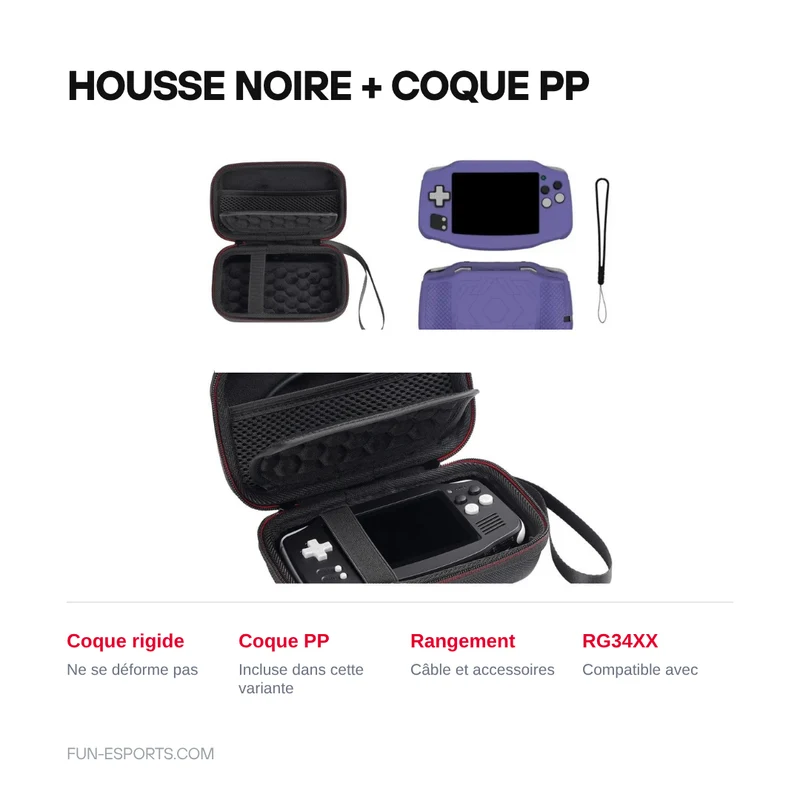 Housse rigide Anbernic RG34XX — grise ou noire, film en option