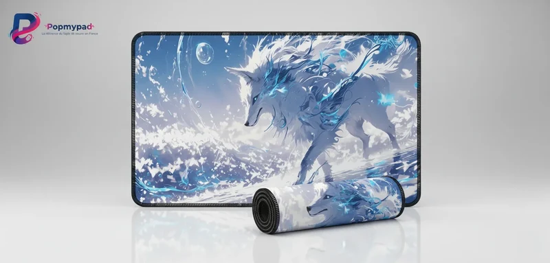 XXL Fox Mouse Pad — Azure Watercolour Polar Spirit | PopMyPad