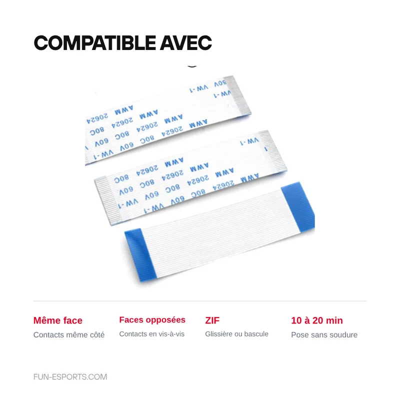 Nappe FFC/FPC 0,5 mm 24 broches — longueurs 25 à 600 mm