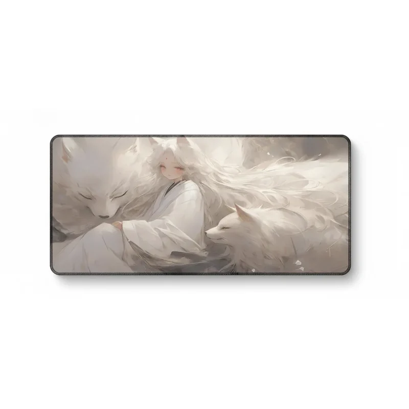 XXL Fox Mouse Pad — Dreamlike White & Pearl Grey | PopMyPad