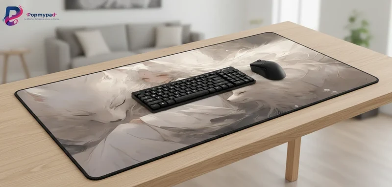 XXL Fox Mouse Pad — Dreamlike White & Pearl Grey | PopMyPad