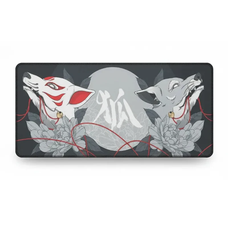 XXL Japanese Mouse Pad — Ink & Red Kitsune | PopMyPad