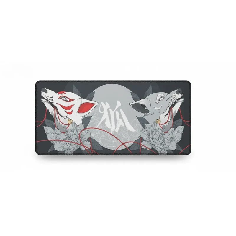XXL Japanese Mouse Pad — Ink & Red Kitsune | PopMyPad