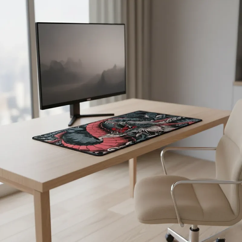 XXL Japanese Mouse Pad — Ochre & Charcoal Ryū Dragon | PopMyPad