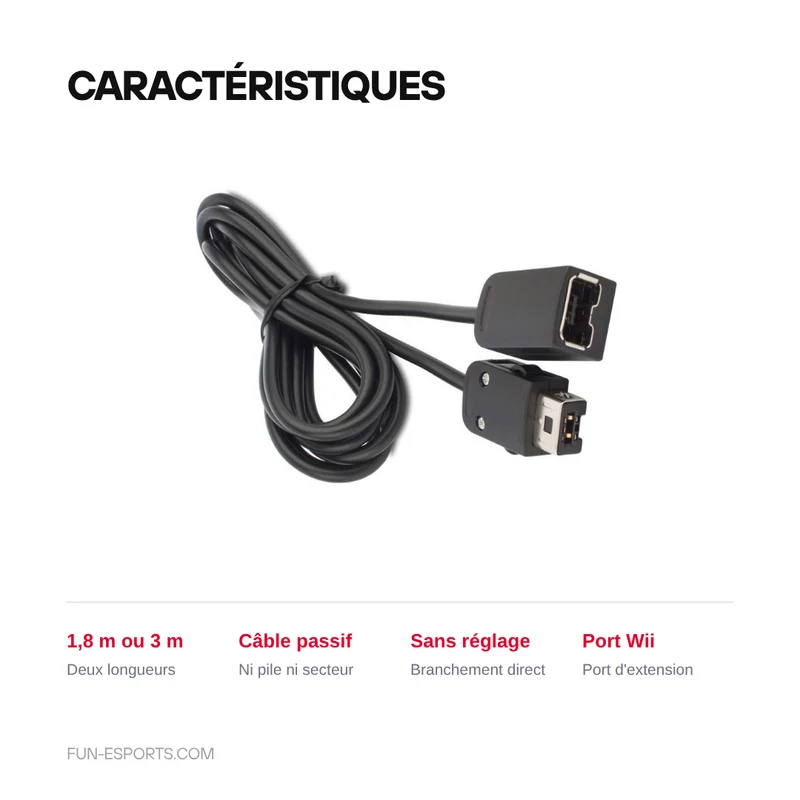 Rallonge manette Wii, NES et SNES Classic Mini — 1,8 ou 3 m