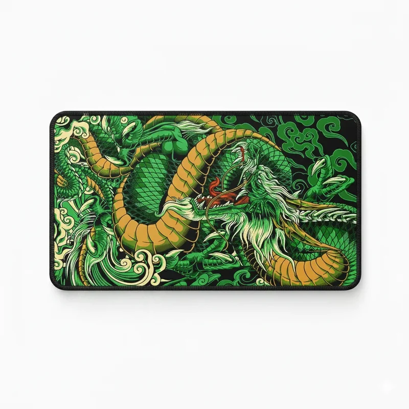 Tapis de Souris XXL Japonais — Dragon Écailles Émeraude et Or | PopMyPad