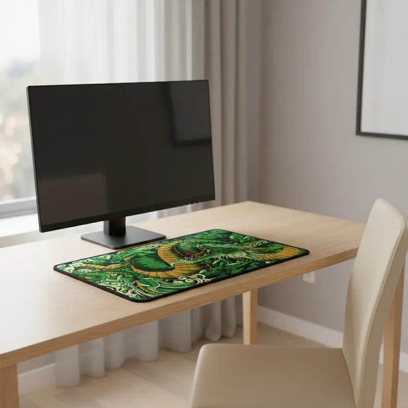 Tapis de Souris XXL Japonais — Dragon Écailles Émeraude et Or | PopMyPad