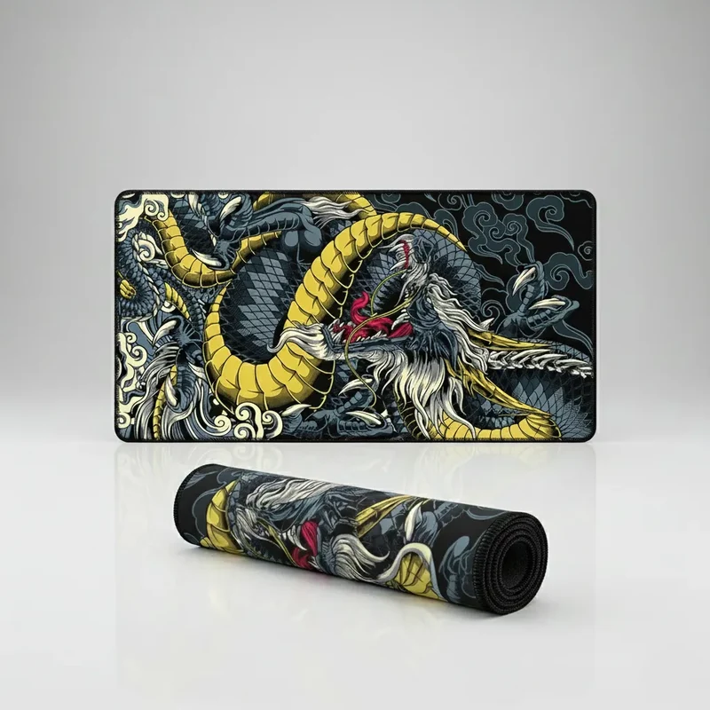 XXL Japanese Mouse Pad — Gold & Black Ryū Dragon | PopMyPad
