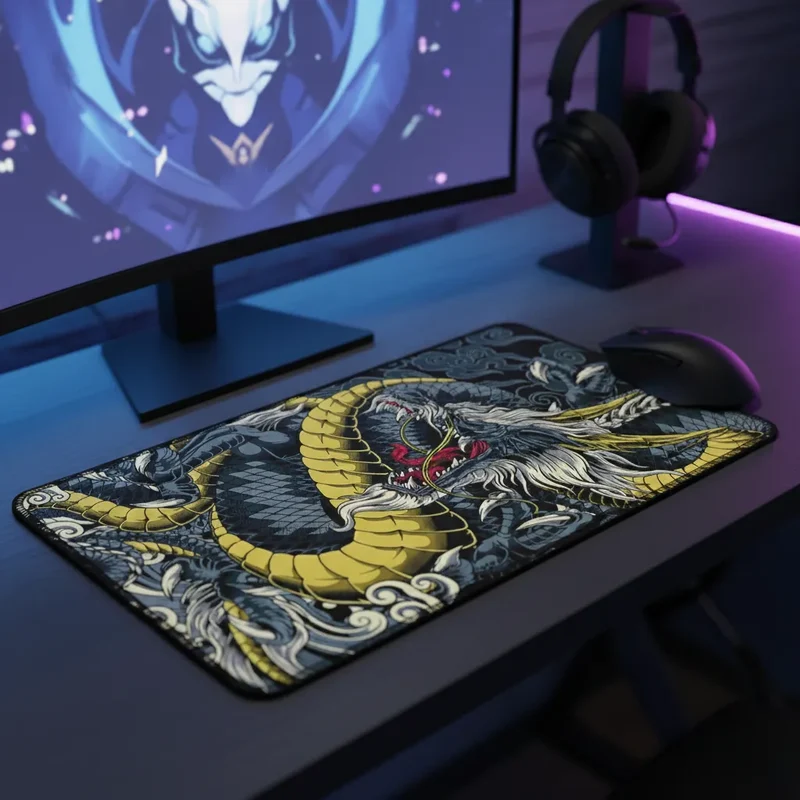 XXL Japanese Mouse Pad — Gold & Black Ryū Dragon | PopMyPad