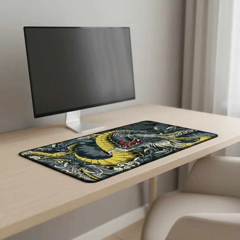 XXL Japanese Mouse Pad — Gold & Black Ryū Dragon | PopMyPad
