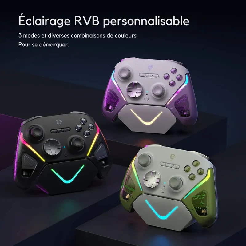 Manette EasySMX D10 violette PC et Switch — sticks TMR et dock de charge fourni