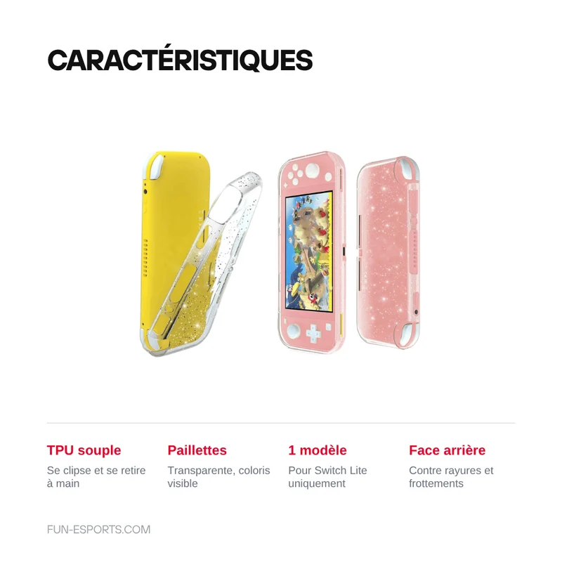 Coque arrière pailletée pour Switch Lite — TPU souple transparent