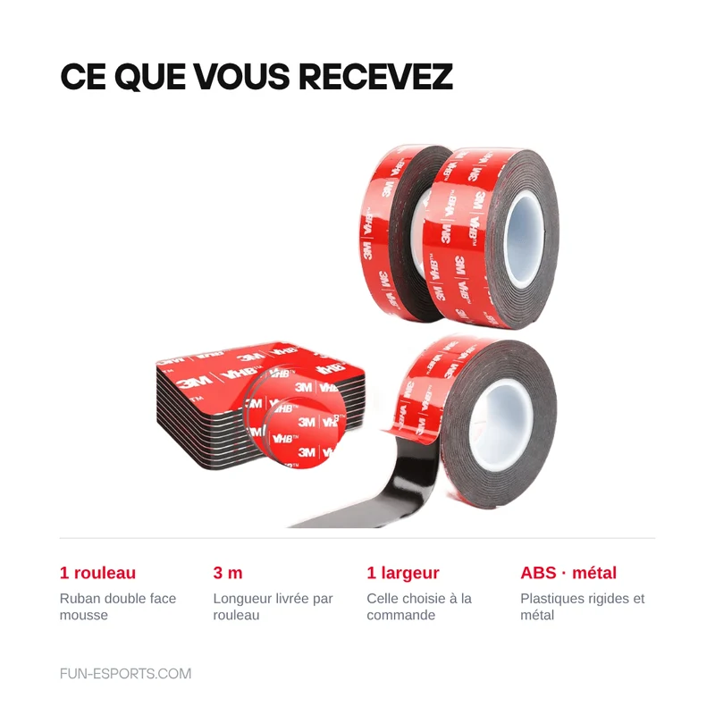 Ruban double face mousse VHB 1,1 mm — fixation écran IPS et batterie