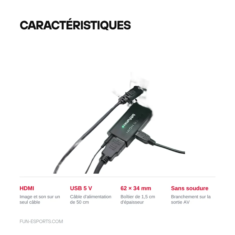 Convertisseur PS2 et PS3 vers HDMI — BitFunx, alimenté en USB