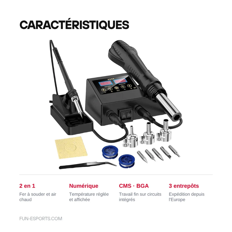 Station de soudage 2 en 1 fer et air chaud — rework CMS, BGA et PCB