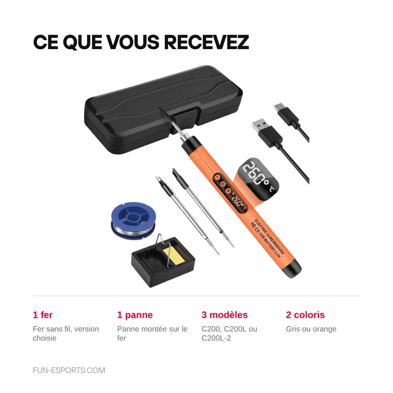 Fer à souder sans fil USB-C JCD C200 — réglable 300 à 450 °C
