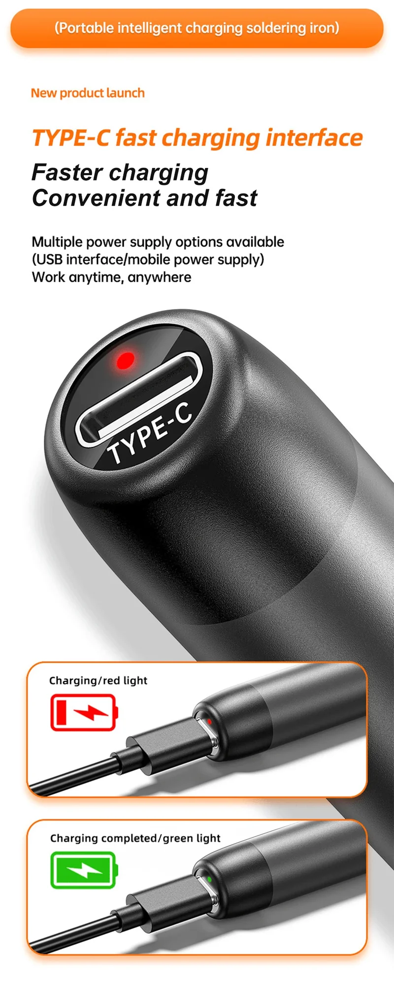 Fer à souder sans fil USB-C JCD C200 — réglable 300 à 450 °C
