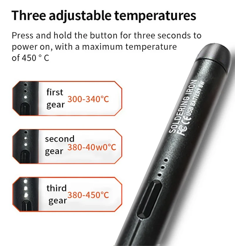 Fer à souder sans fil USB-C JCD C200 — réglable 300 à 450 °C