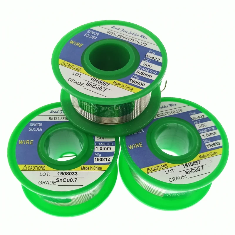 Fil à souder sans plomb 50 g — âme décapante, Ø 0,5 à 2,0 mm
