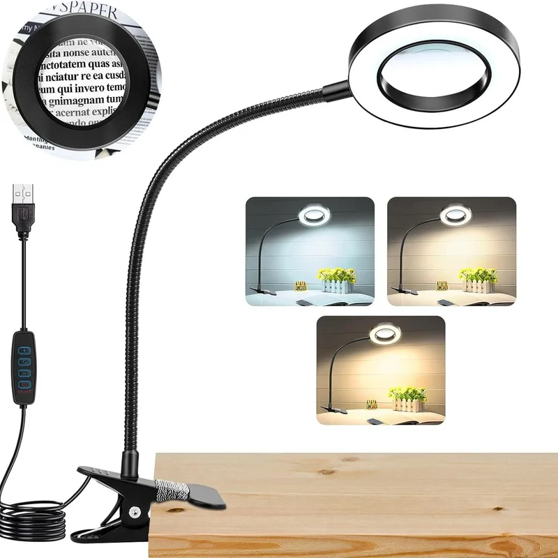 Lampe loupe LED 5x pour établi — 3 teintes, soudure et modding