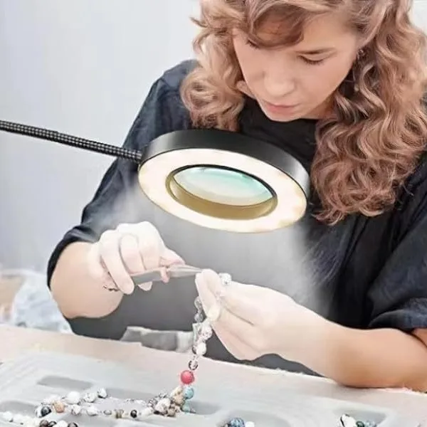 Lampe loupe LED 5x pour établi — 3 teintes, soudure et modding
