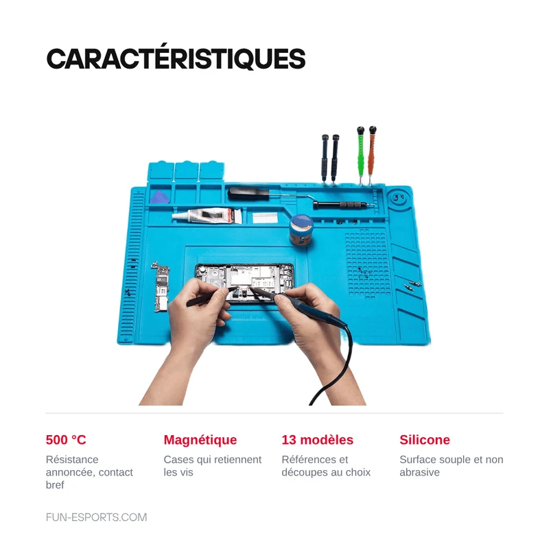 Tapis de réparation silicone pour soudure — compartiments magnétiques