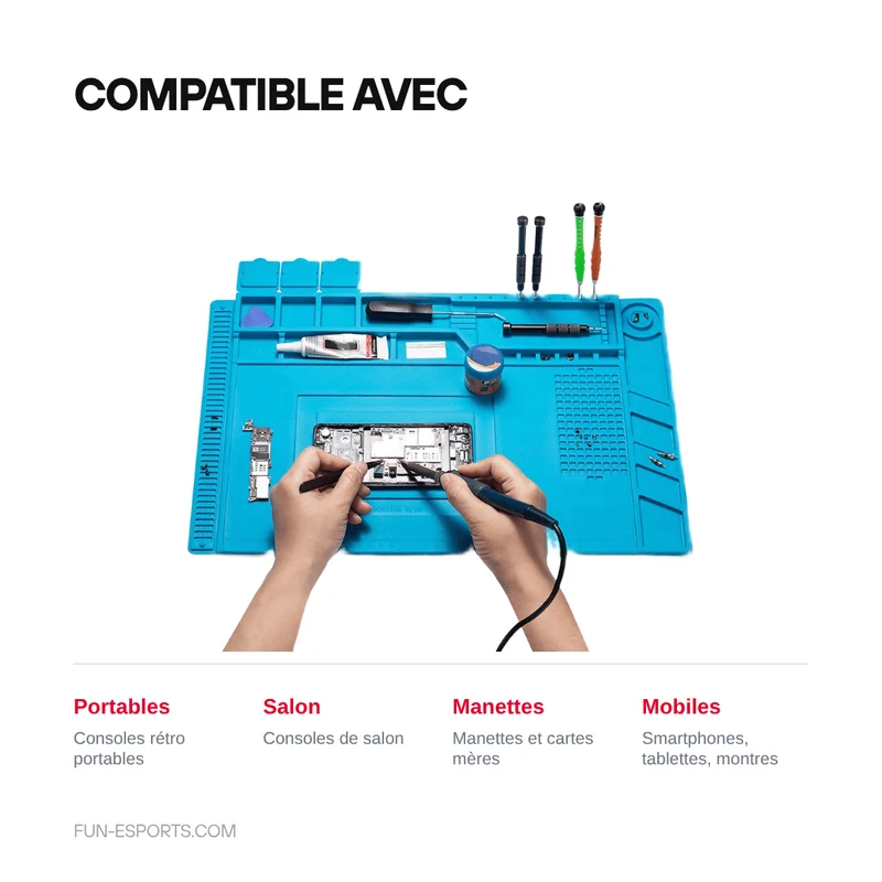 Tapis de réparation silicone pour soudure — compartiments magnétiques