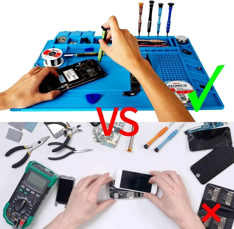 Tapis de réparation silicone pour soudure — compartiments magnétiques