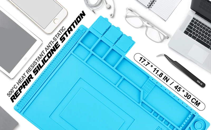 Tapis de réparation silicone pour soudure — compartiments magnétiques
