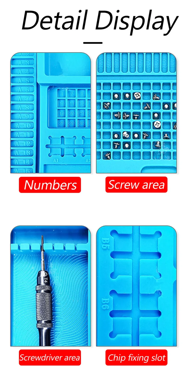 Tapis de réparation silicone pour soudure — compartiments magnétiques