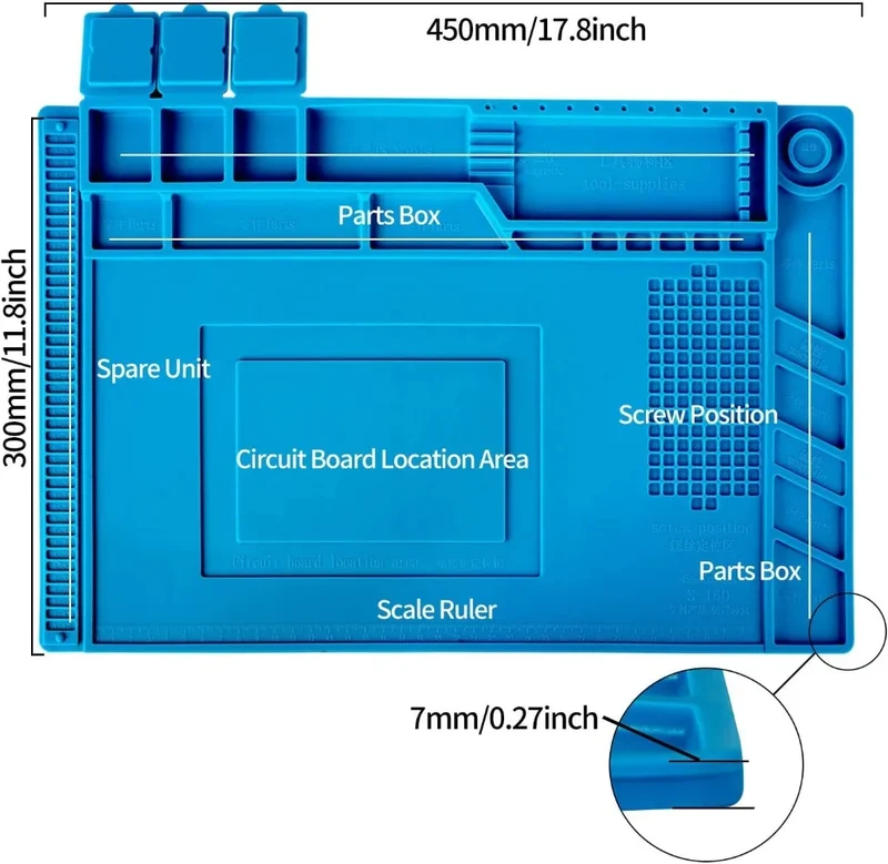 Tapis de réparation silicone pour soudure — compartiments magnétiques