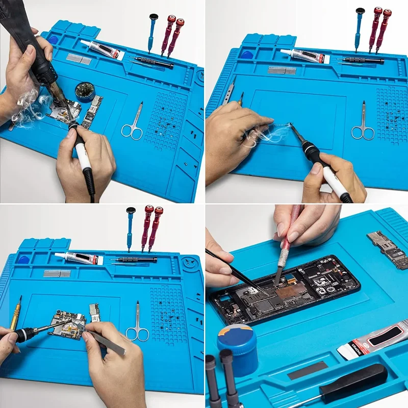 Tapis de réparation silicone pour soudure — compartiments magnétiques
