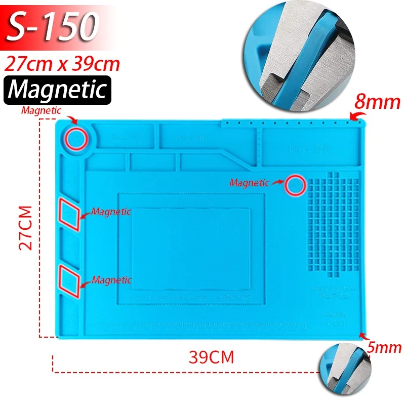 Tapis de réparation silicone pour soudure — compartiments magnétiques