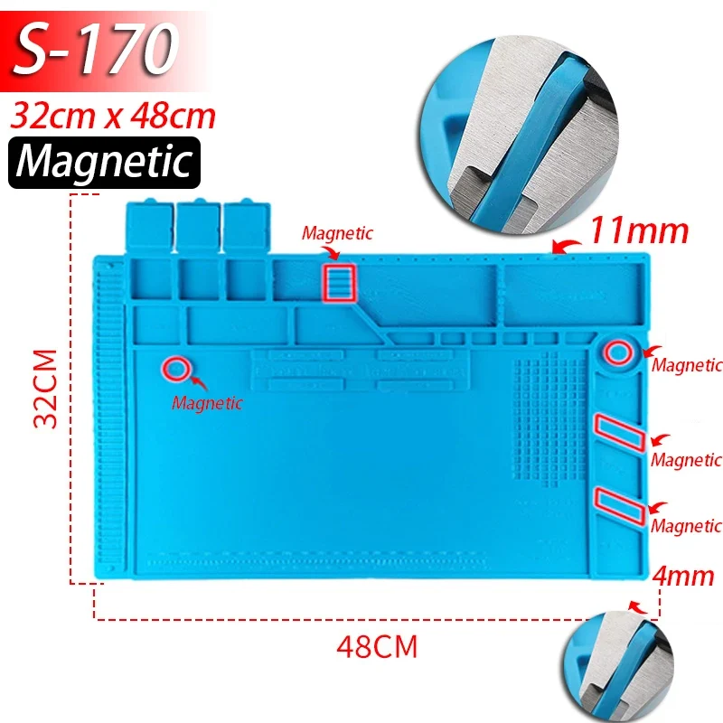 Tapis de réparation silicone pour soudure — compartiments magnétiques