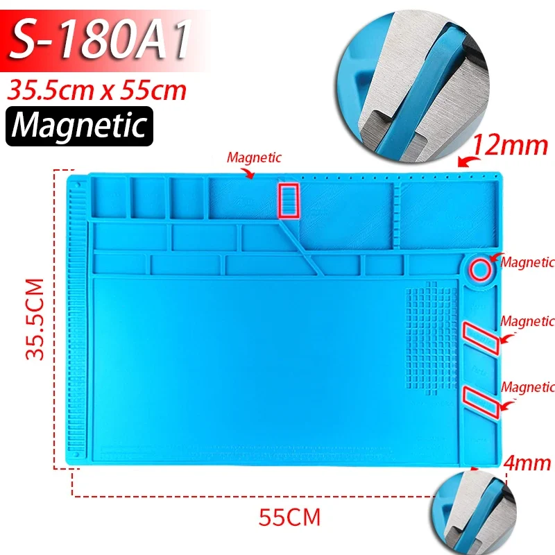 Tapis de réparation silicone pour soudure — compartiments magnétiques