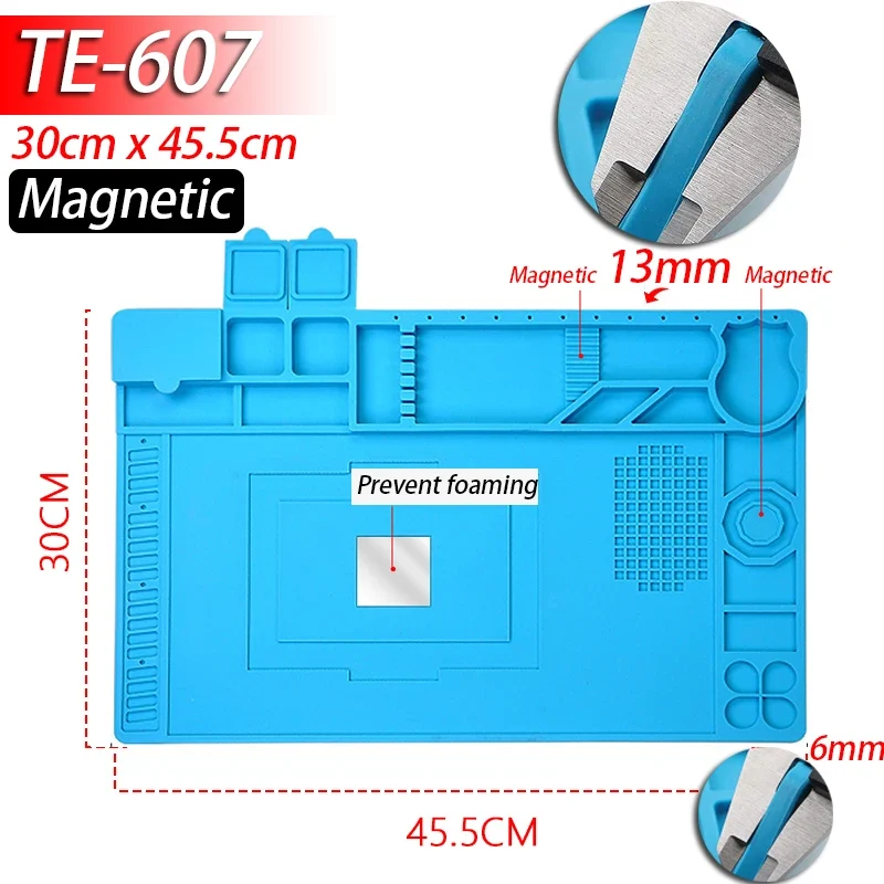 Tapis de réparation silicone pour soudure — compartiments magnétiques